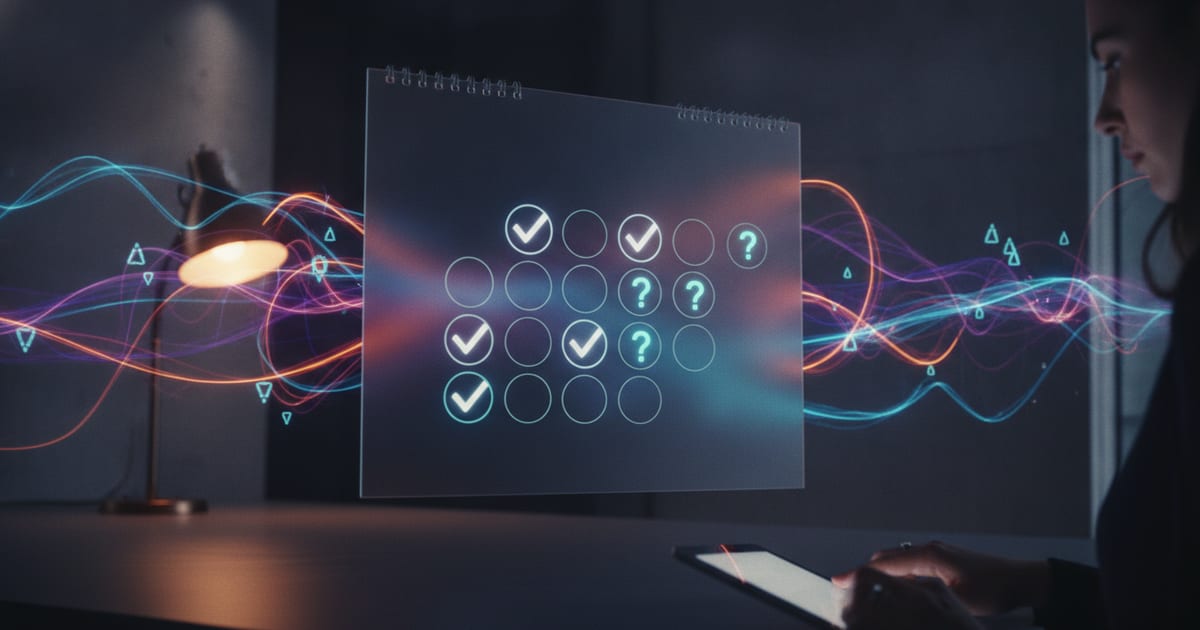 A stylized calendar page with some dates highlighted and others blank, surrounded by various abstract streaming service icons in a soft glow.